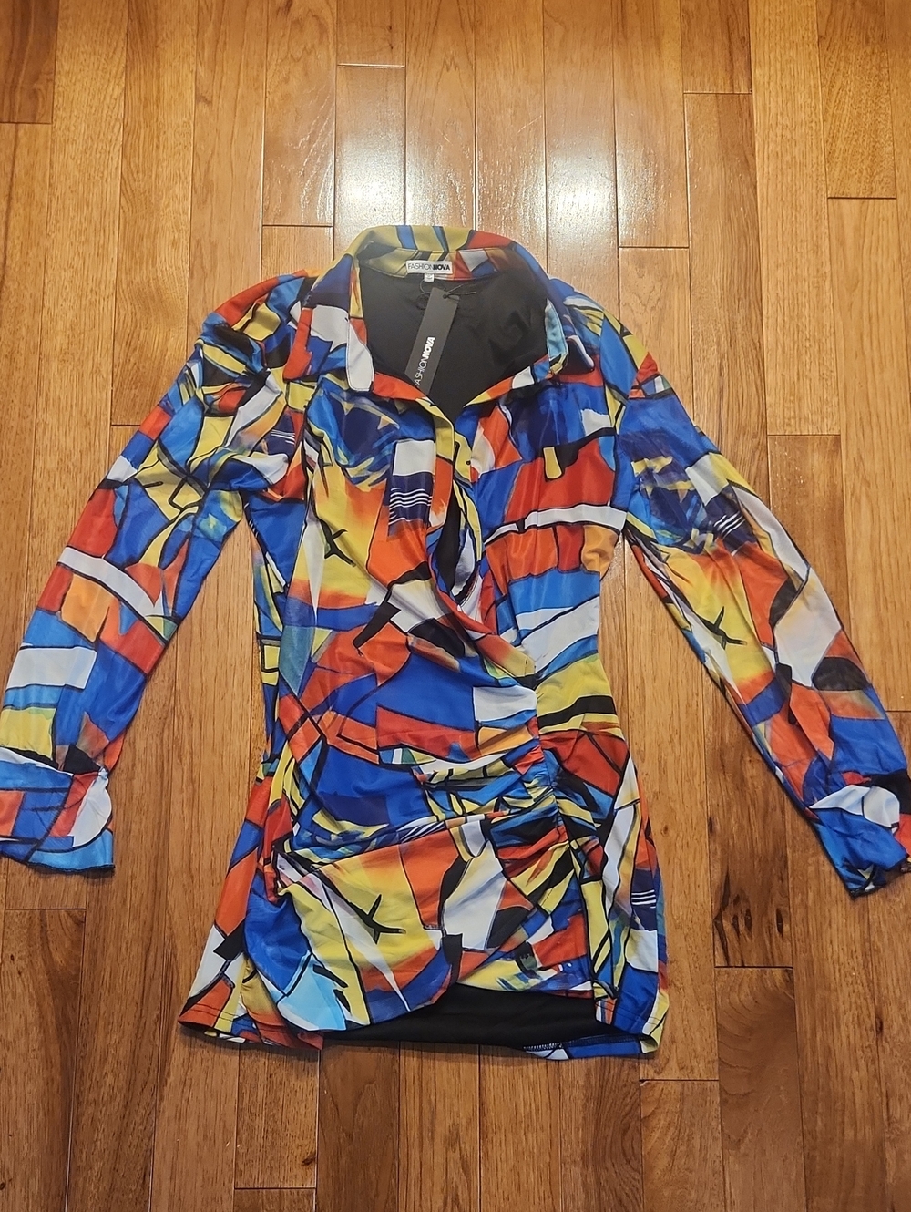 Fashion Nova Multicolor Abstract Wrap Mini Dress Size Large